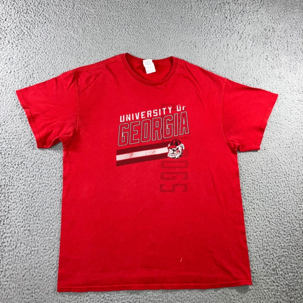 VTG Y2k University of Georgia Bulldogs T Shirt L Red NCAA Distressed Graphic Tee